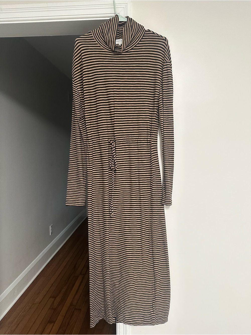 Nation LTD Black & Cream Striped Turtleneck Midi Dress